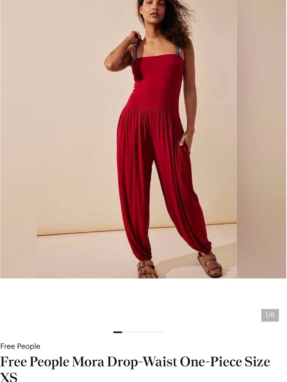 Free People Red Strapless Drop-Waist Jumpsuit